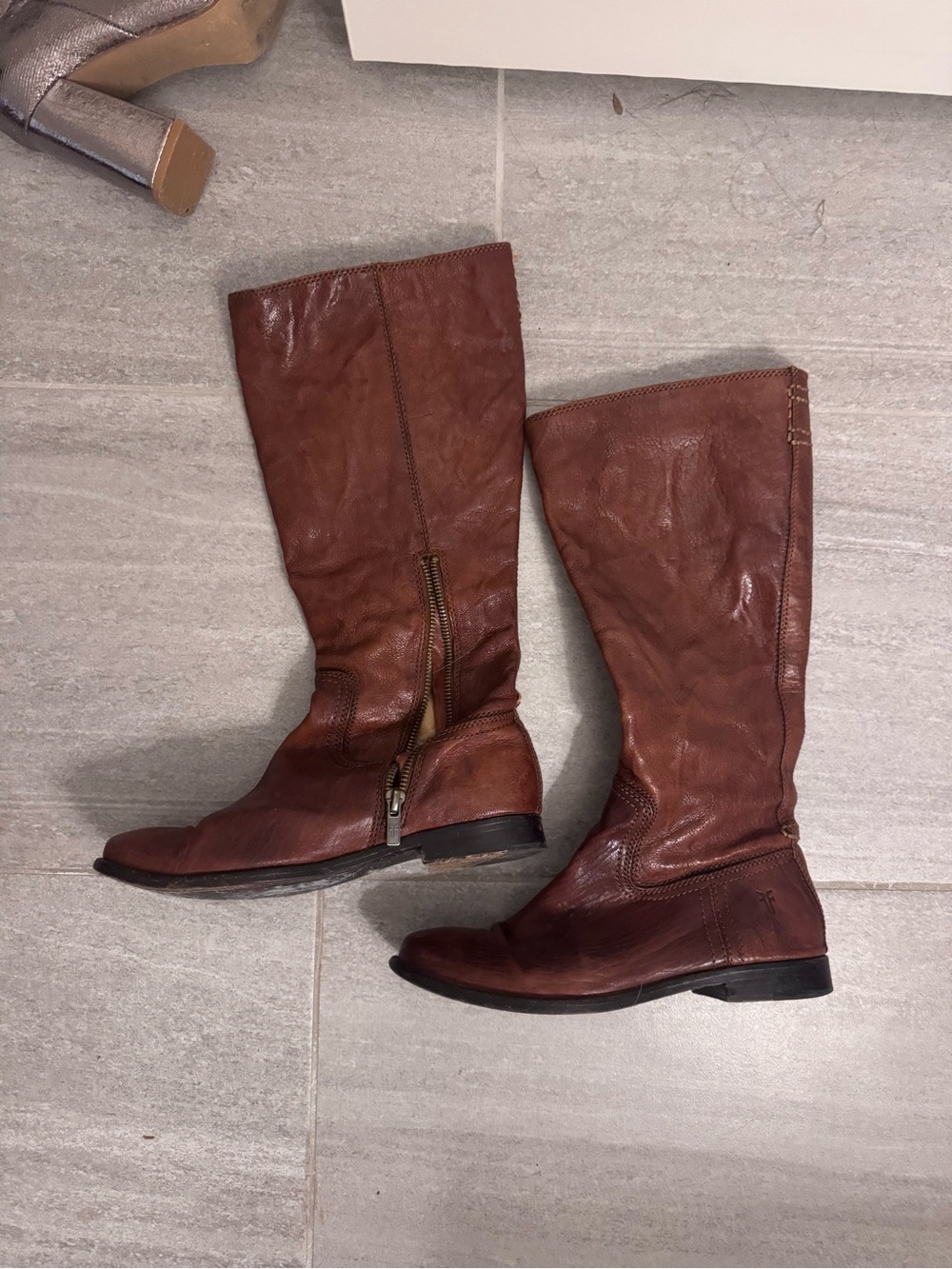 Frye Chestnut Brown Mid-Calf Leather Riding Boots